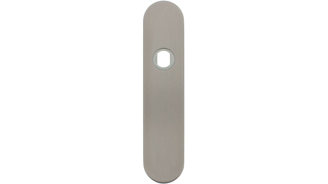 RVS afgerond klikschild 177x40x8mm BL Q-gat voor vaste knop montage met stalen basisschild nokdeel M4