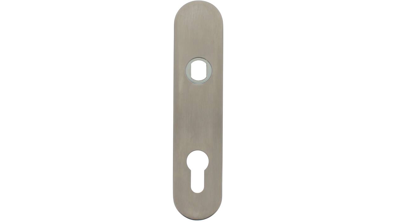 RVS afgerond klikschild 177x40x8mm PC72 Q-gat voor vaste knop montage met stalen basisschild nokdeel M4