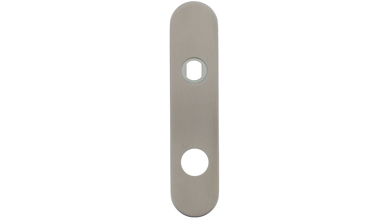 RVS afgerond klikschild 177x40x8mm RC74 Q-gat voor vaste knop montage met stalen basisschild nokdeel M4