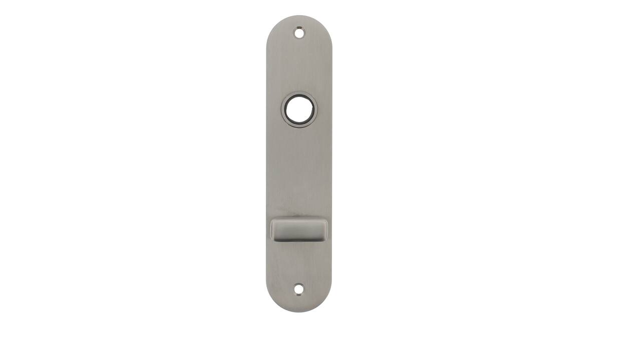 RVS flush afgerond kortschild WC knop O63/8 met 2 bevestigingsgaten 4mm easyfix 180x40x2mm
