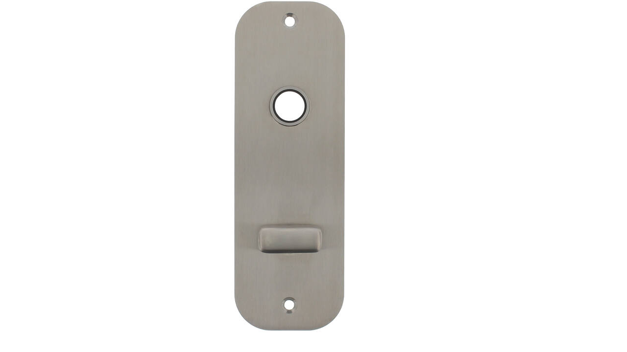 RVS flush afgerond kortschild breed WC knopje O63/8 met 2 bevestigingsgaten 4mm easyfix 180x60x2mm