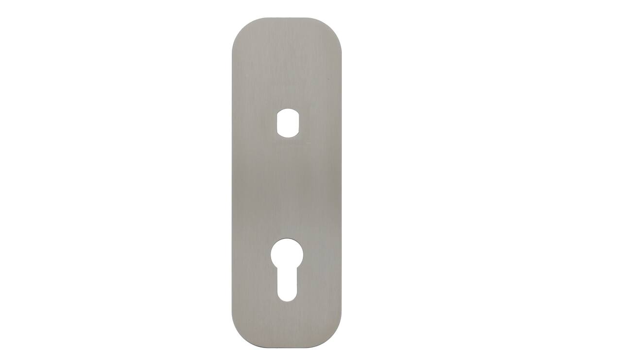 RVS flush afgerond kortschild breed PC55 met Q-gat en 2 draadbussen M4 180x60x2mm