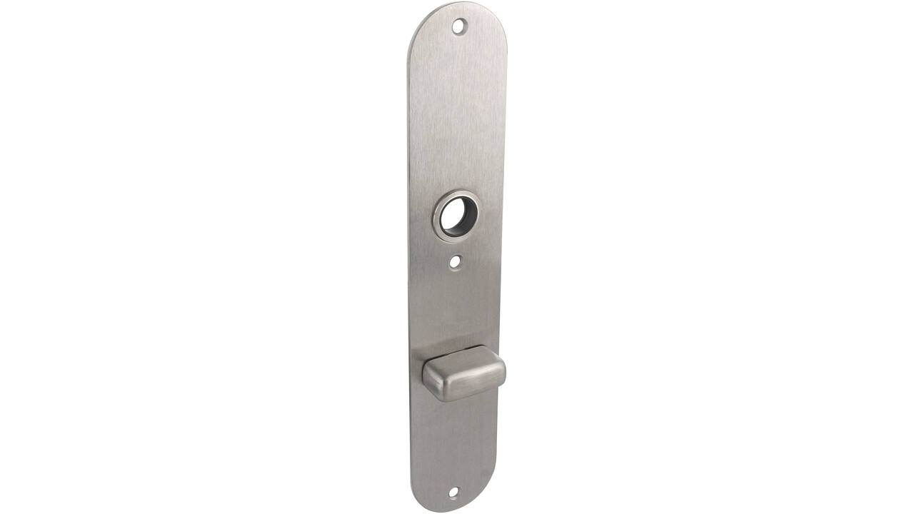 RVS flush afgerond langschild met WC knopje O72/8 met 3 bevestigingsgaten 4mm easyfix 240x45x2mm EN1906-kl.4