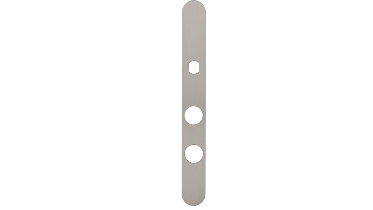Smalschild RVS afgerond  m.Q gat RC60/RC108 255x32x2mm voor vaste knop met 2 draadbussen M4