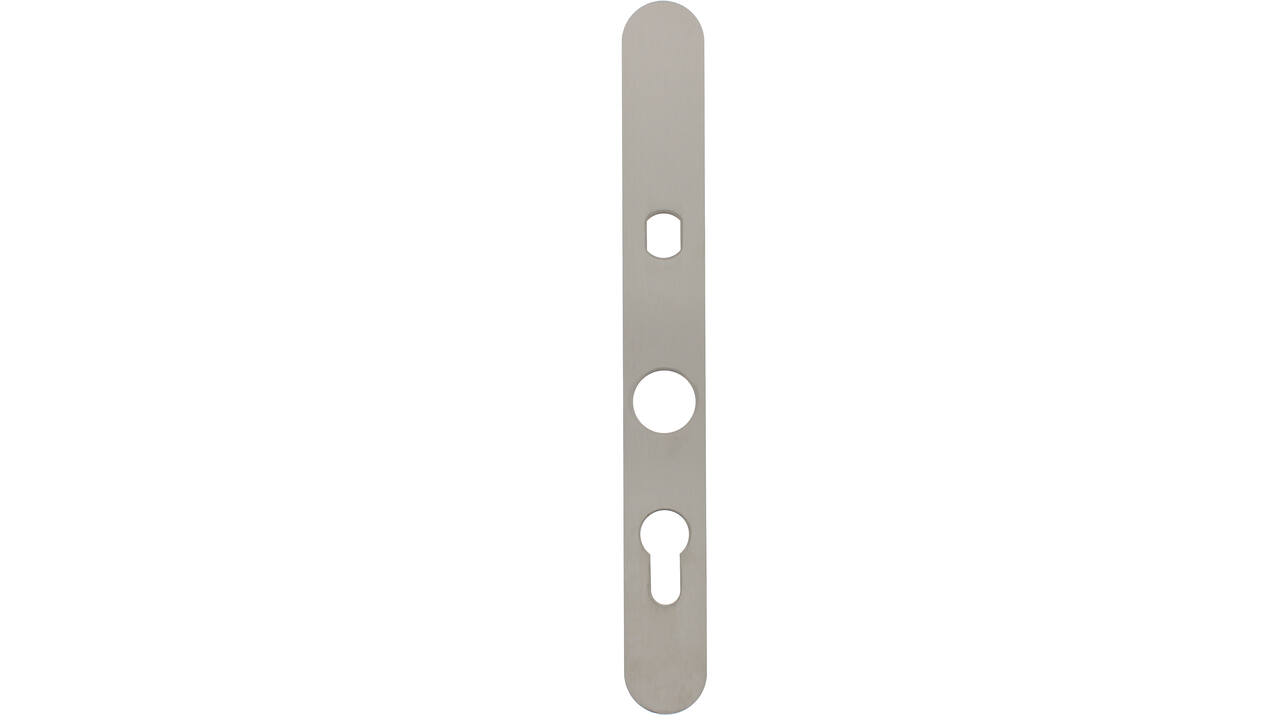 Smalschild RVS afgerond m.Q gat RC60/PC108 255x32x2mm voor vaste knop met 2 draadbussen M4