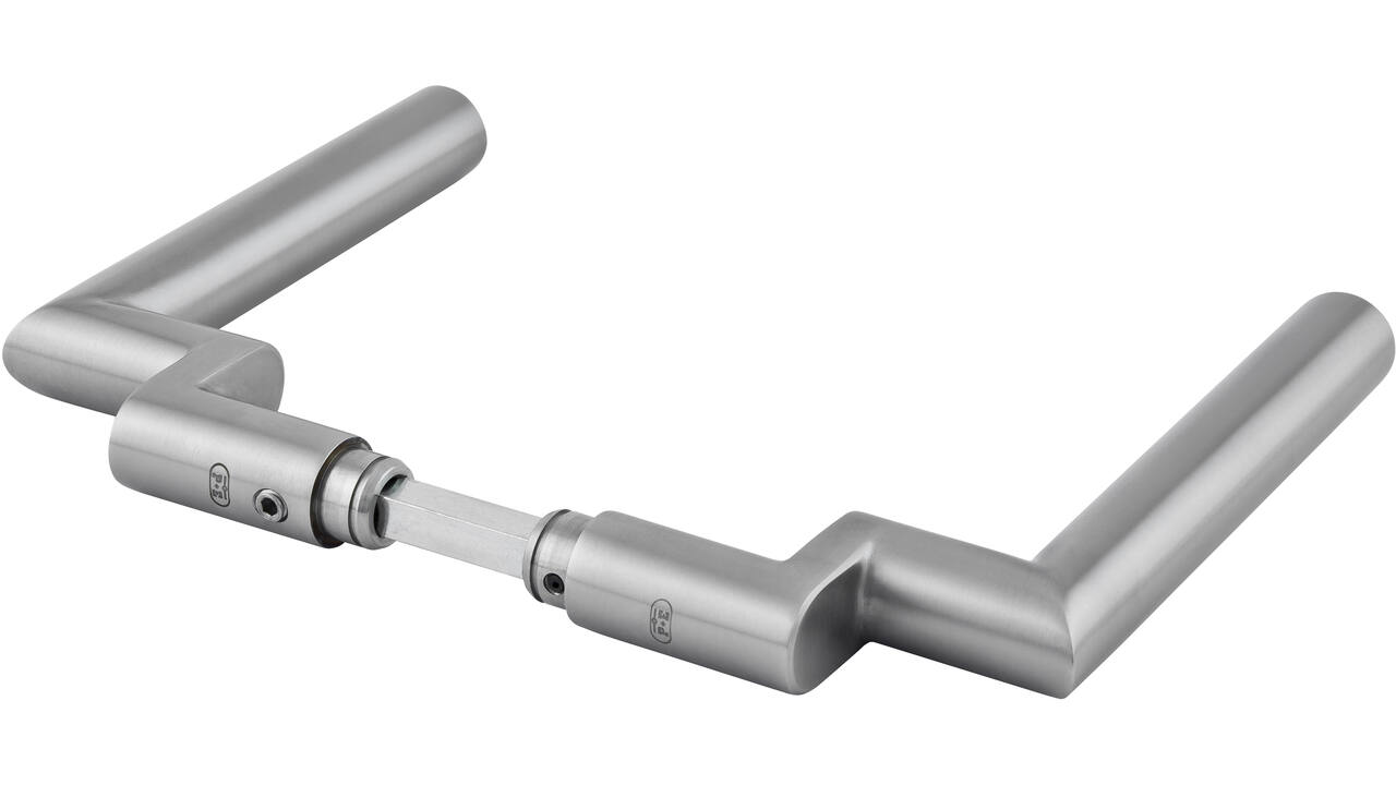 Deurkrukken verkropt haaks L-model roestvast staal mat geborsteld 152x62mm, Ø20mm met krukstift 8x72mm geschikt voor deur- en beslagdikte van 42-57mm. Gebruiksklasse 4, EN 1906: 2002-05 Geschikt voor inbouw in rook- en brandwerende deuren volgens DIN 18273: 1997 - 12