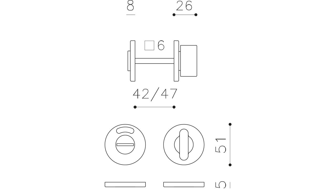 Olivari wc-sluiting Link 6mm stift, rond 51x5mm met venster opschroevend Nikkel mat titaan PVD