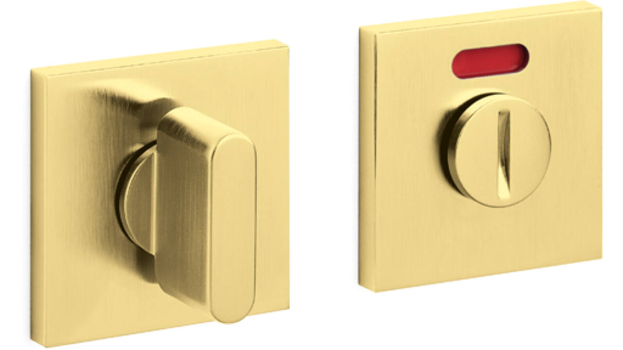 Olivari wc-sluiting Link Q 6mm stift, vierkant 51x5mm met venster + nokken en doorgaande bevestiging Messing mat titaan PVD