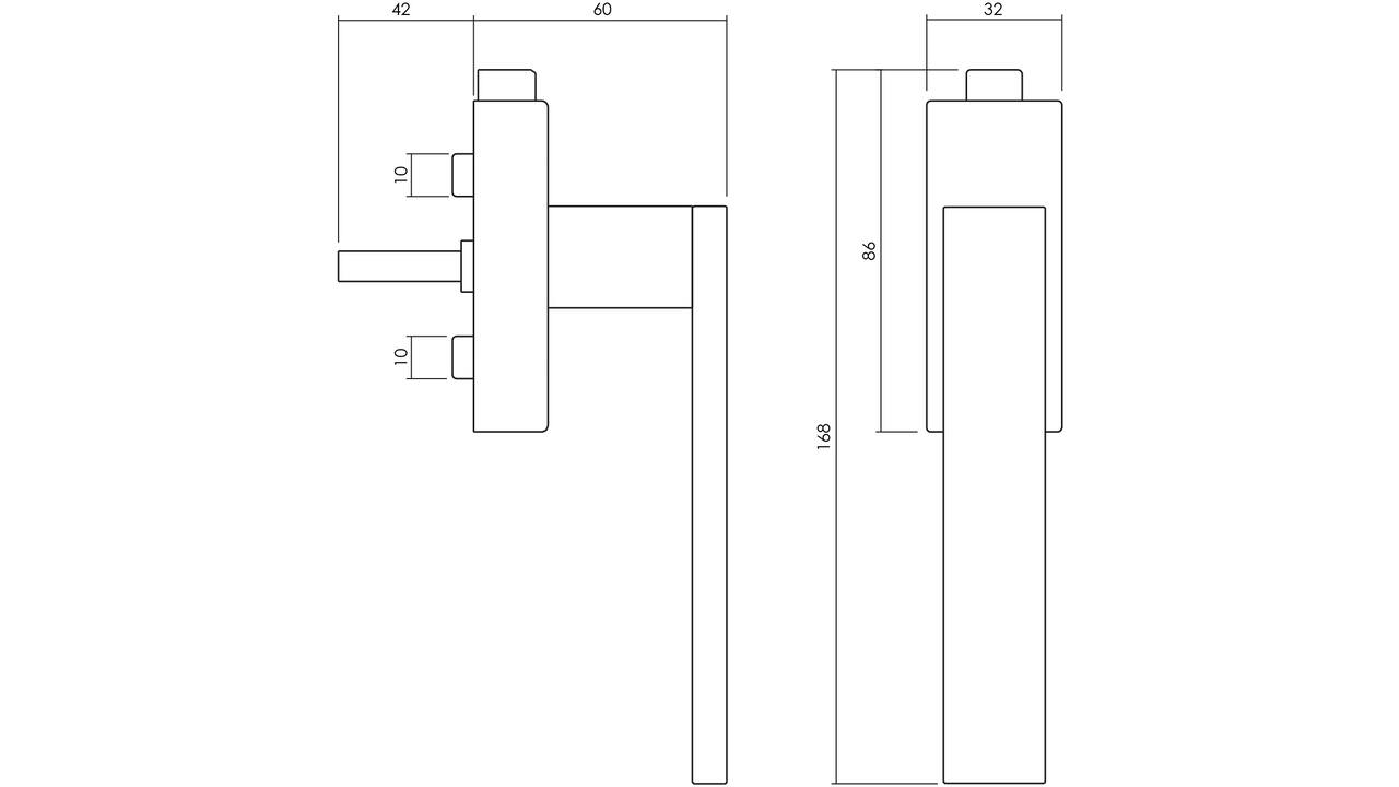 Olivari raamkruk afsluitbaar Diana/Total + rechthoekig rozet 86x32x18mm, stift 7x42mm RVS mat titaan PVD