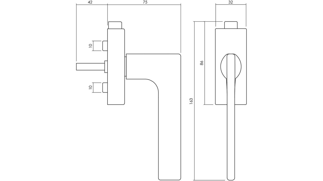 Olivari raamkruk afsluitbaar Lotus Q + rechthoekig rozet 86x32x18mm, stift 7x42mm RVS mat titaan PVD