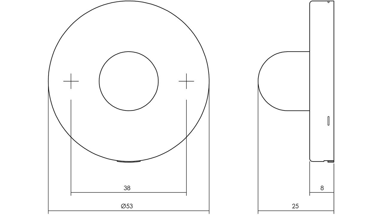 Deurbuffer wandbevestiging RVS rond 53x8mm click rozet met zwart rubber dop 20mm ter bescherming van de deurkruk. Montage op deurkrukhoogte.