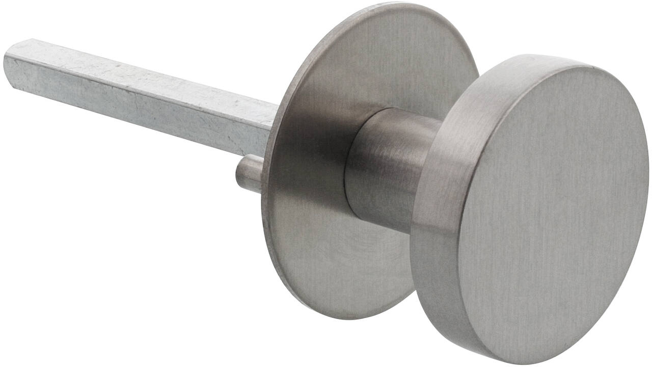 Vaste knop Ø50x10  op ronde rozet Ø55x2mm met draadbussen en inclusief wisselstift 8mm
