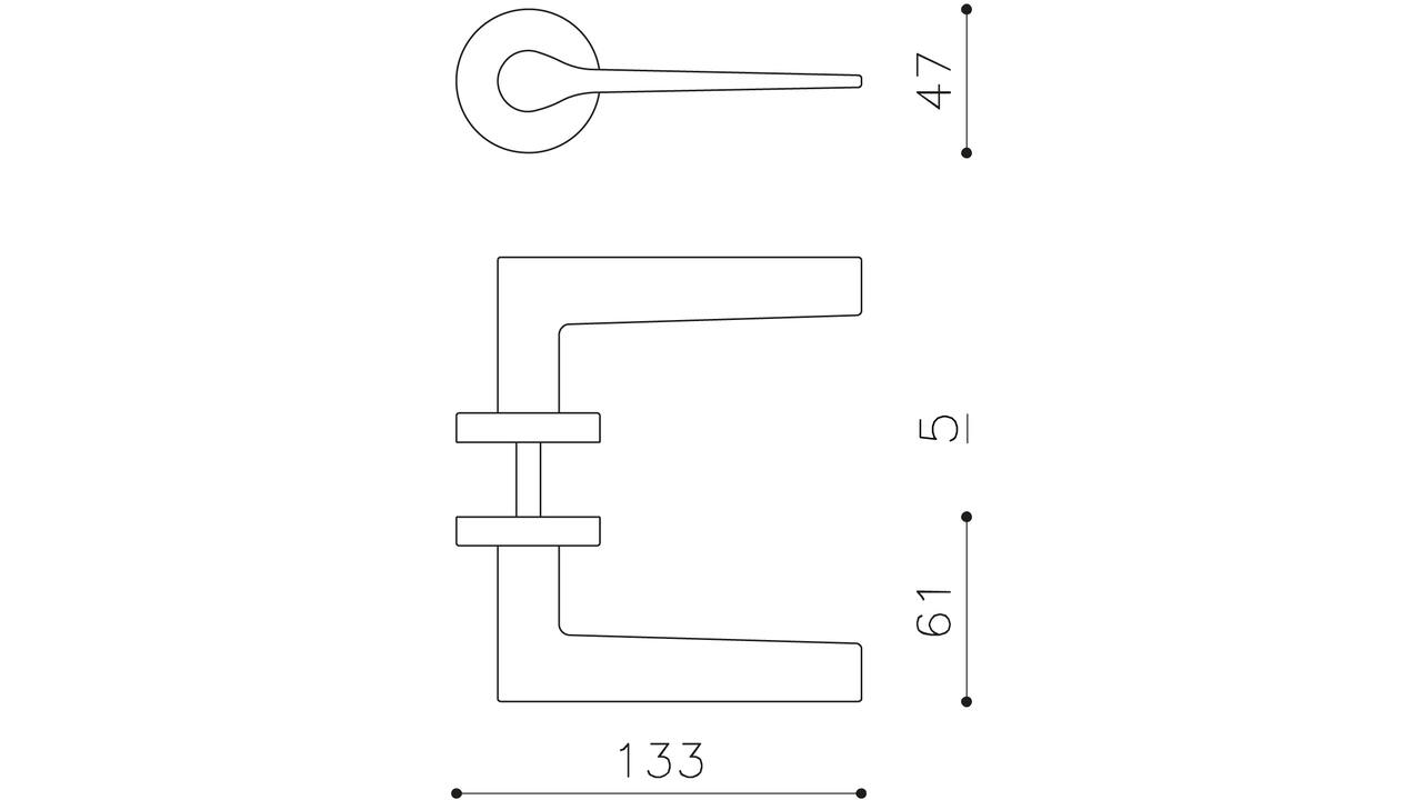 Olivari deurkruk Lama + ronde geveerde rozet 51x5mm met nokken en doorgaande bevestiging Messing mat titaan PVD