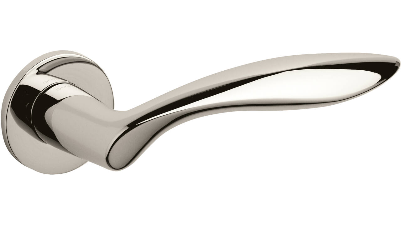 Olivari deurkruk Onda + ronde geveerde rozet 51x5mm met nokken en doorgaande bevestiging Nikkel titaan PVD