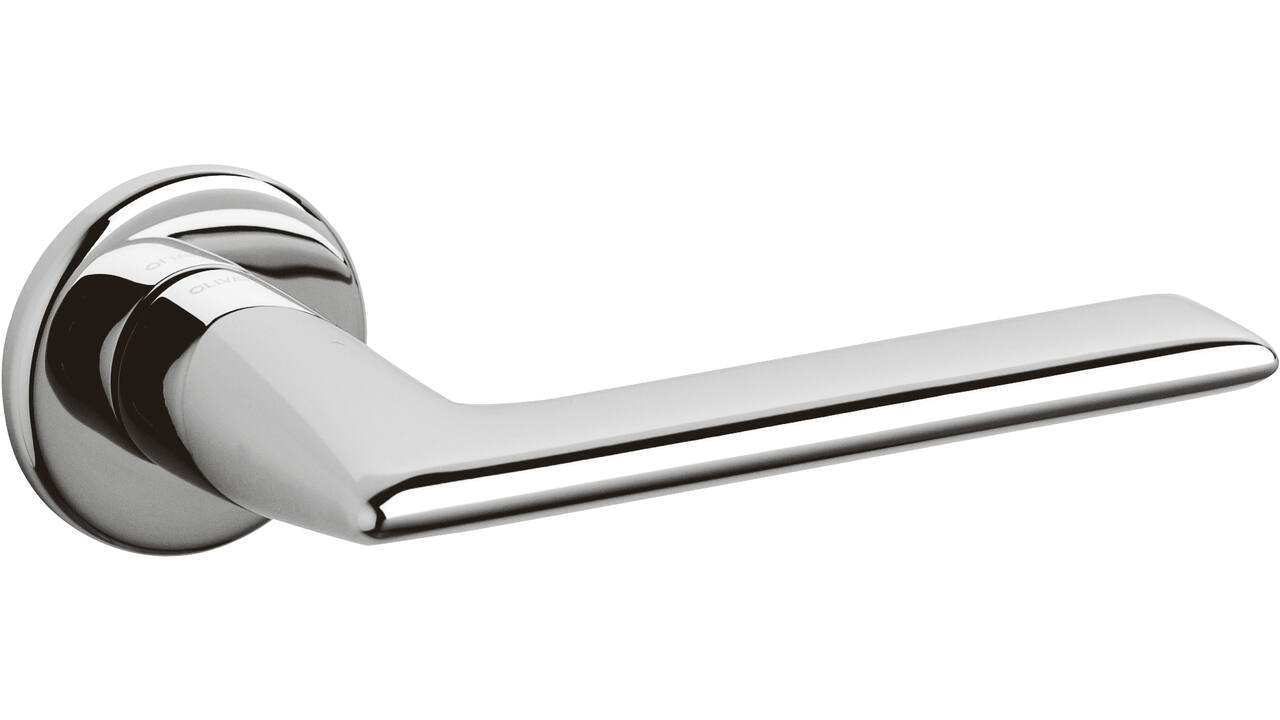 Olivari deurkruk Tecno + ronde geveerde rozet 51x5mm met nokken en doorgaande bevestiging Chroom