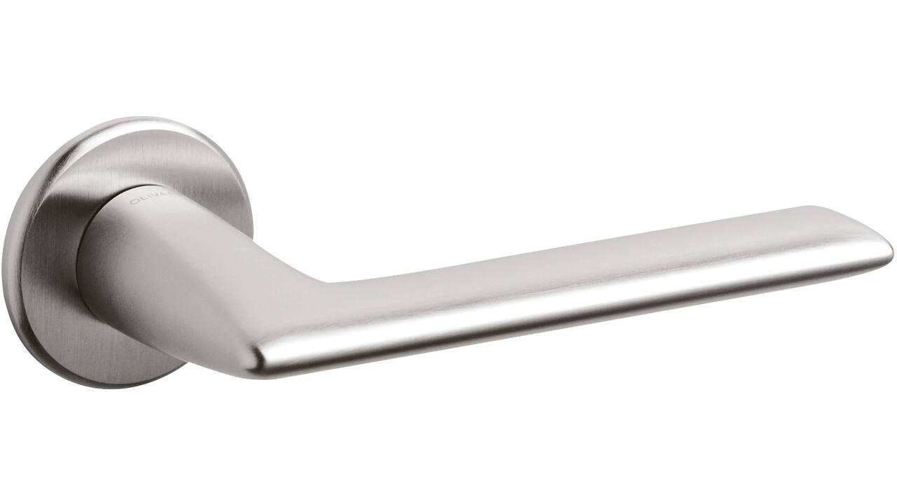 Olivari deurkruk Tecno + ronde geveerde rozet 51x5mm met nokken en doorgaande bevestiging RVS mat titaan PVD