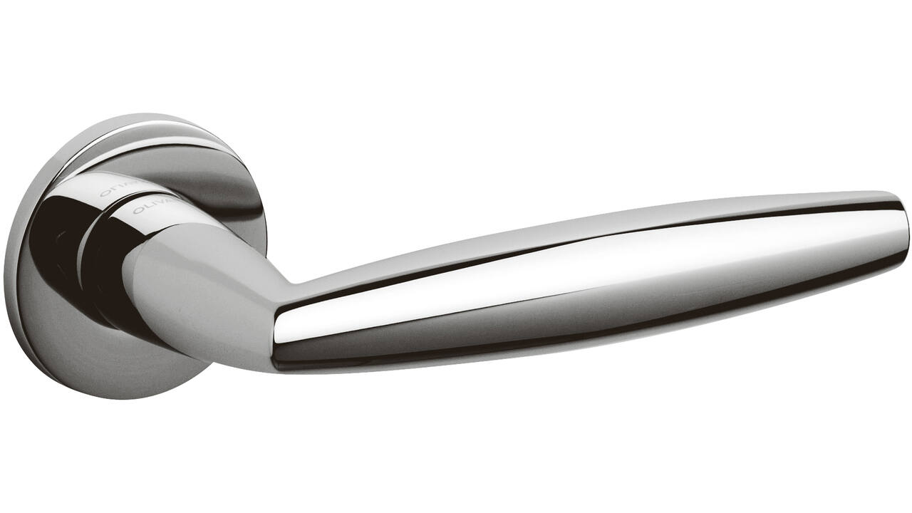 Olivari deurkruk Aurelia + ronde geveerde rozet 51x5mm met nokken en doorgaande bevestiging Chroom