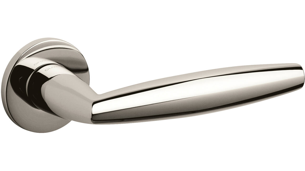 Olivari deurkruk Aurelia + ronde geveerde rozet 51x5mm met nokken en doorgaande bevestiging Nikkel titaan PVD