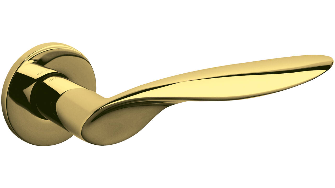 Olivari deurkruk Wind + ronde geveerde rozet 51x5mm met nokken en doorgaande bevestiging Messing titaan PVD