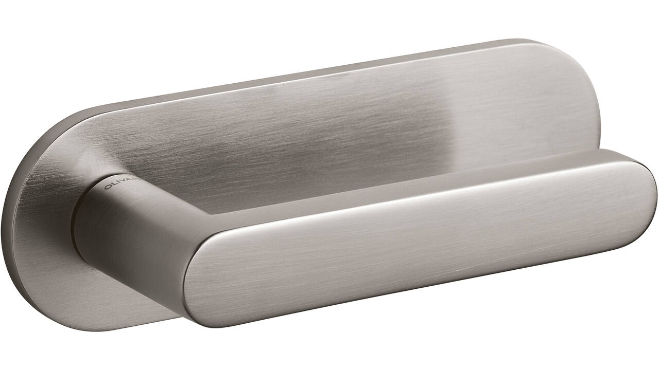 Olivari Deurkruk Link + ovaal geveerd schild 162x51mm met doorgaande bevestiging RVS mat titaan PVD
