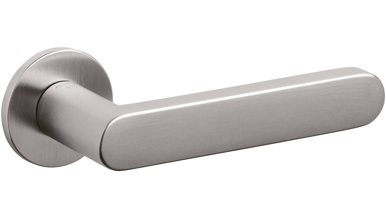 Olivari deurkruk Link + ronde geveerde rozet 51x5mm met nokken en doorgaande bevestiging RVS mat titaan PVD