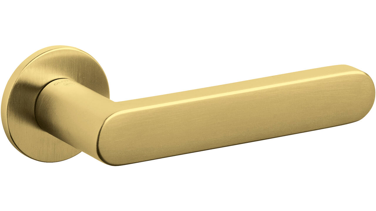 Olivari deurkruk Link + ronde geveerde rozet 51x5mm met nokken en doorgaande bevestiging Messing mat titaan PVD
