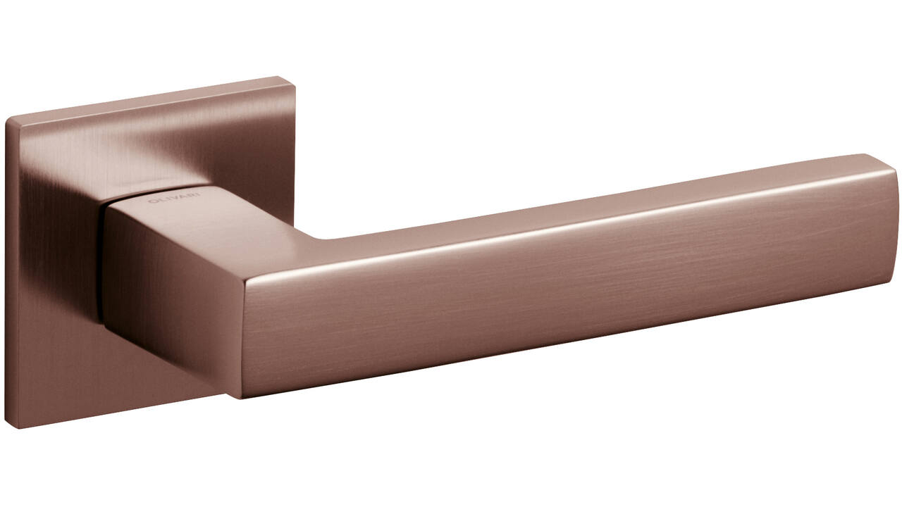 Olivari deurkruk Planet Q + vierkant geveerde rozet 51x5mm met nokken en doorgaande bevestiging Brons mat titaan PVD