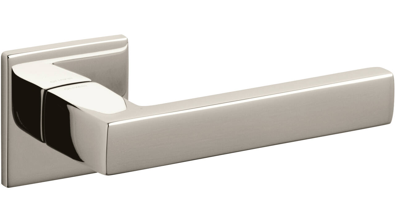 Olivari deurkruk Planet Q + vierkant geveerde rozet 51x5mm met nokken en doorgaande bevestiging Nikkel titaan PVD