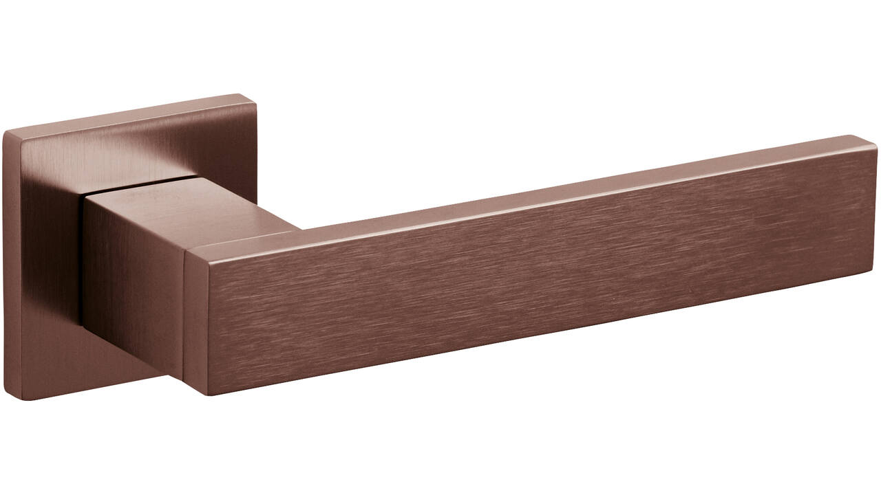 Olivari deurkruk Diana + vierkant geveerde rozet 51x5mm met nokken en doorgaande bevestiging Brons mat titaan PVD