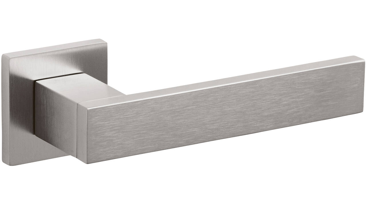 Olivari deurkruk Diana + vierkant geveerde rozet 51x5mm met nokken en doorgaande bevestiging RVS mat titaan PVD