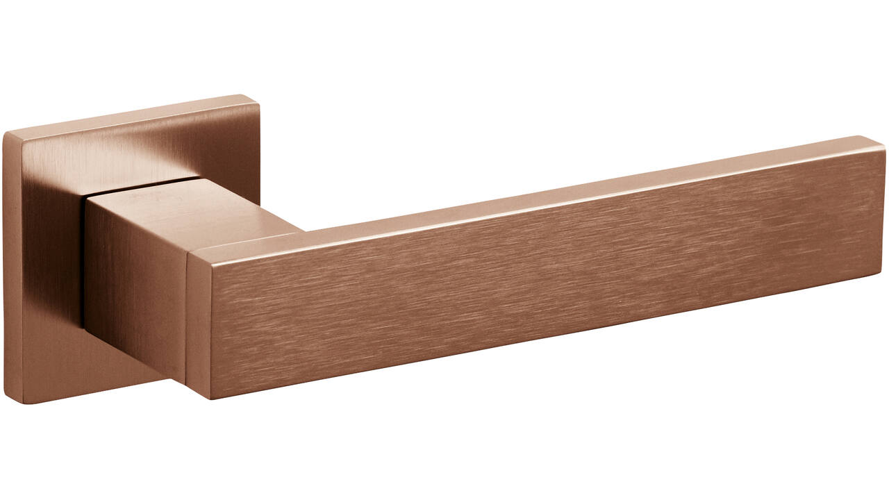 Olivari deurkruk Diana + vierkant geveerde rozet 51x5mm met nokken en doorgaande bevestiging Koper mat titaan PVD