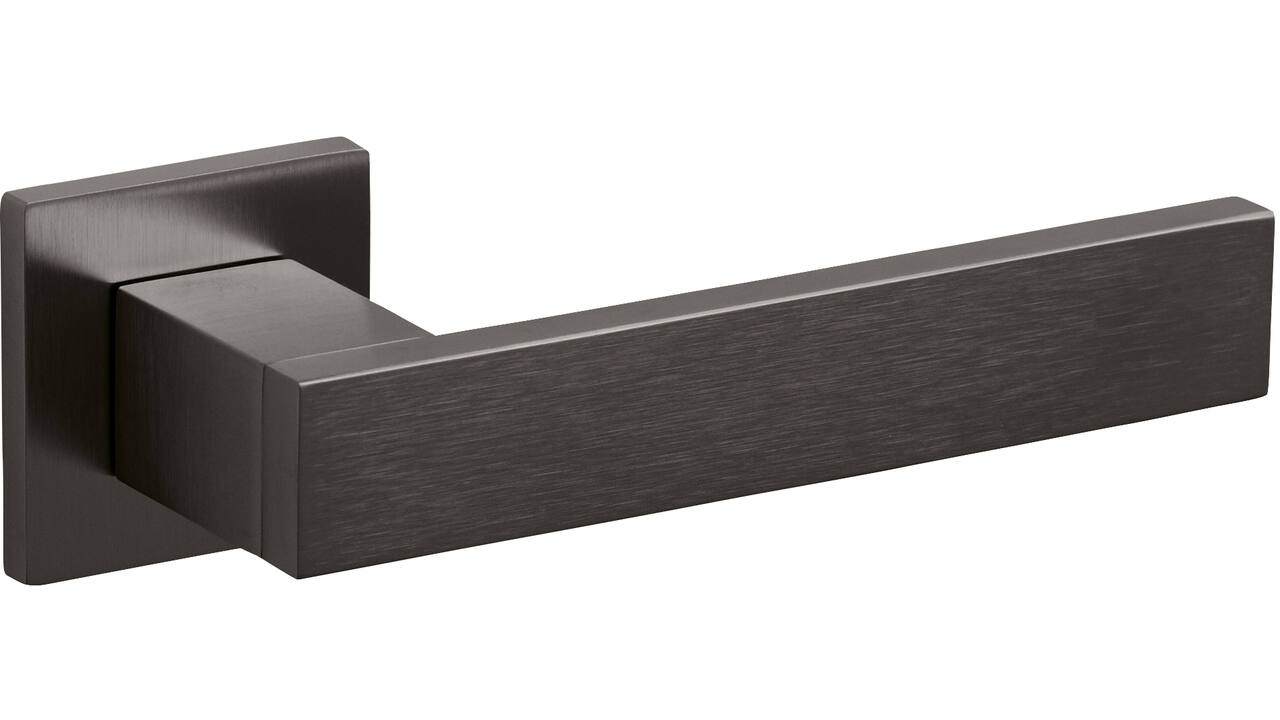 Olivari deurkruk Diana + vierkant geveerde rozet 51x5mm met nokken en doorgaande bevestiging Antraciet mat titaan PVD