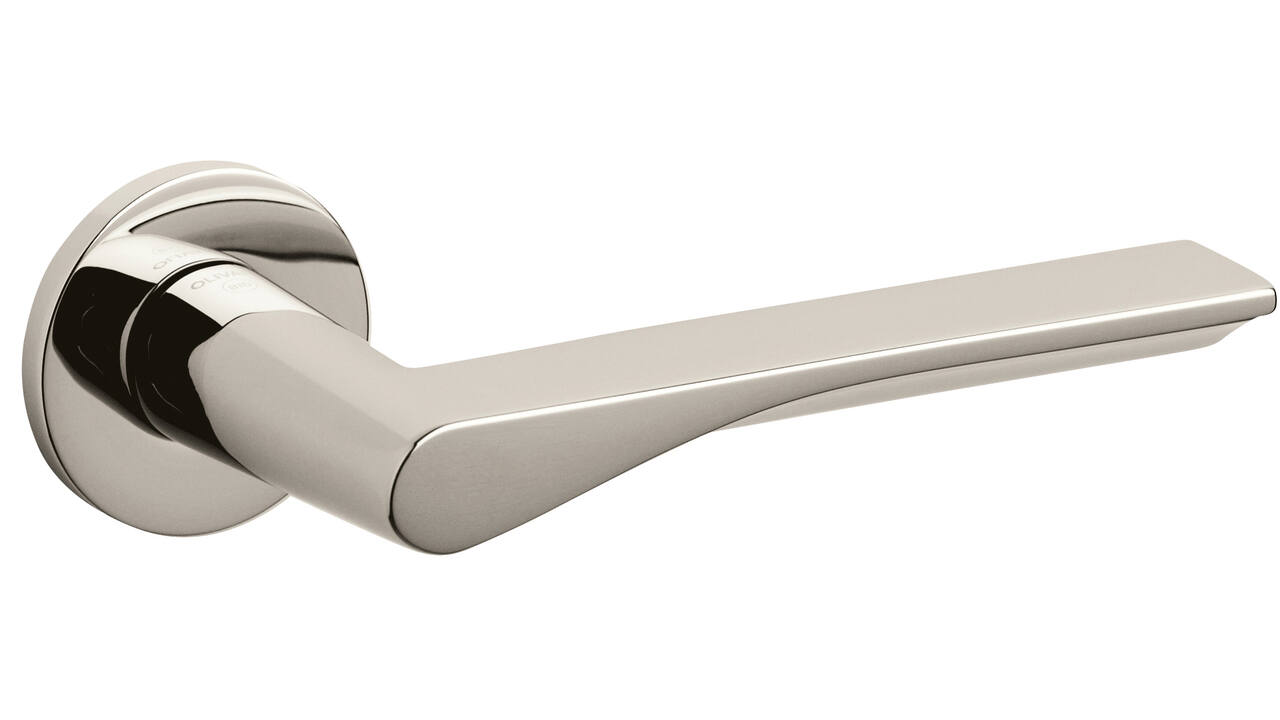 Olivari deurkruk Fin + ronde geveerde rozet 51x5mm met nokken en doorgaande bevestiging Nikkel titaan PVD