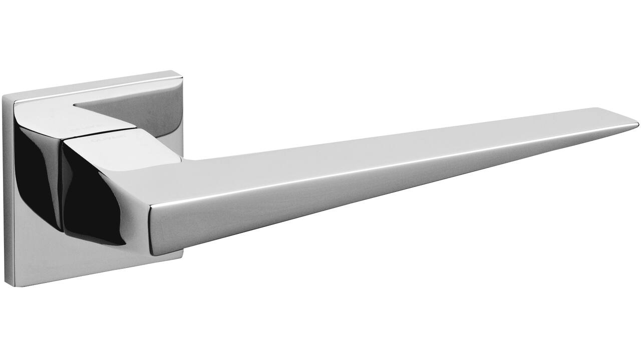 Olivari deurkruk Denver + vierlkant geveerde rozet 51x5mm met nokken en doorgaande bevestiging chroom