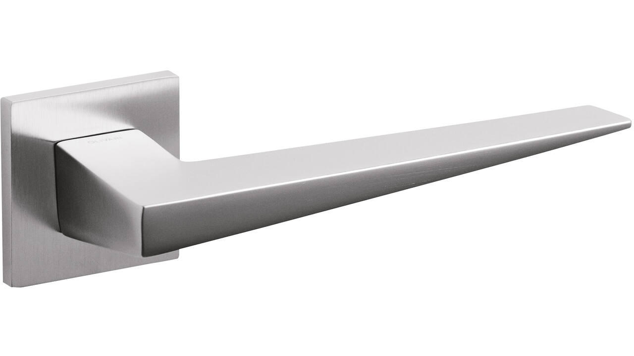 Olivari deurkruk Denver + vierkant geveerde rozet 51x5mm met nokken en doorgaande bevestiging RVS mat titaan PVD