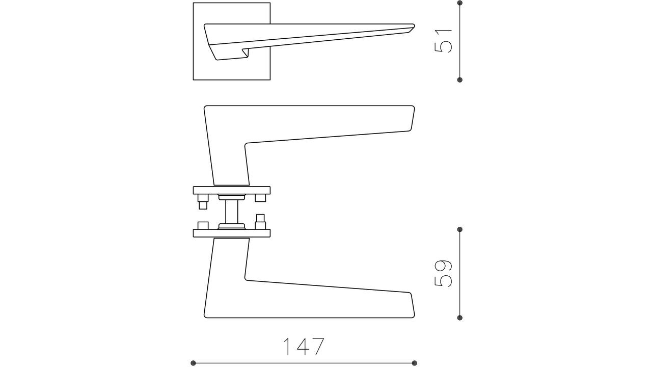 Olivari deurkruk Denver + vierkant geveerde rozet 51x5mm met nokken en doorgaande bevestiging RVS mat titaan PVD