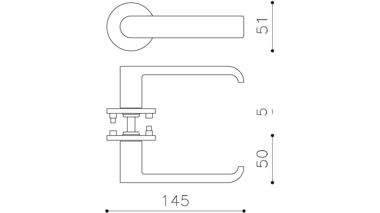 Olivari deurkruk Beta + ronde geveerde rozet 51x5mm met nokken en doorgaande bevestiging RVS mat titaan PVD