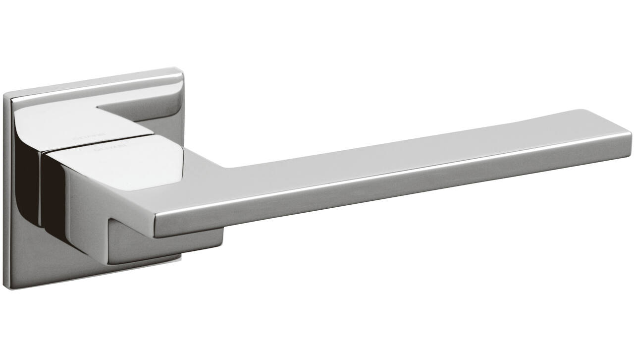 Olivari deurkruk Living + vierkant geveerde rozet 51x5mm met nokken en doorgaande bevestiging Chroom