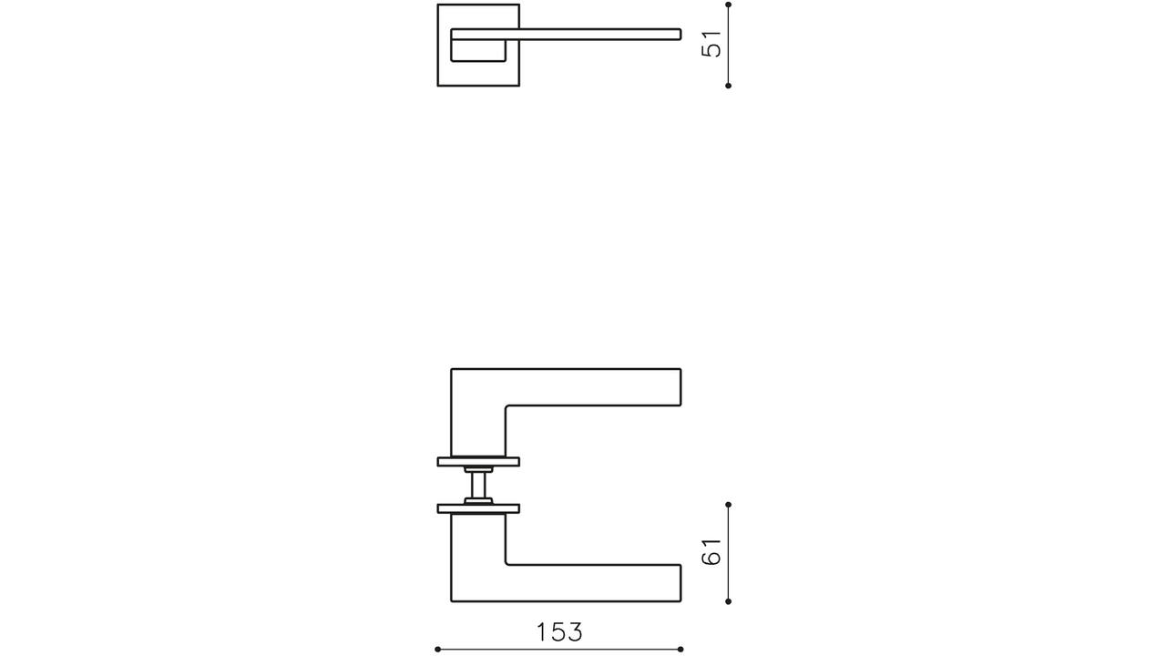 Olivari deurkruk Living + vierkant geveerde rozet 51x5mm met nokken en doorgaande bevestiging Chroom