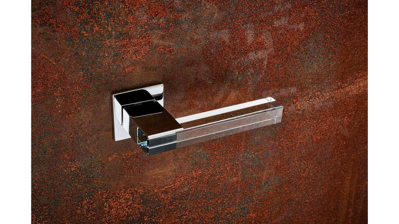 Olivari deurkruk Ice Cube + vierkant geveerde rozet 51x5mm met nokken en doorgaande bevestiging Chroom/transparant