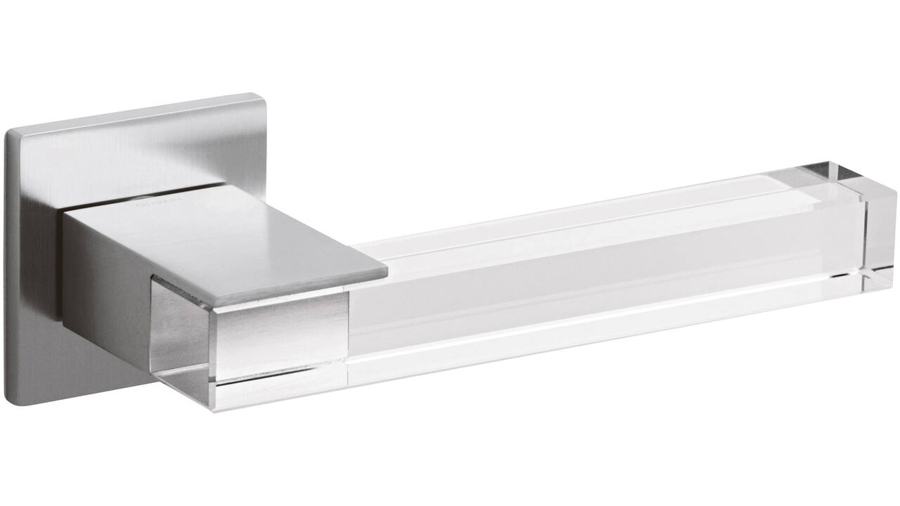 Olivari deurkruk Ice Cube + vierkant geveerde rozet 51x5mm met nokken en doorgaande bevestiging Chroom mat/transparant