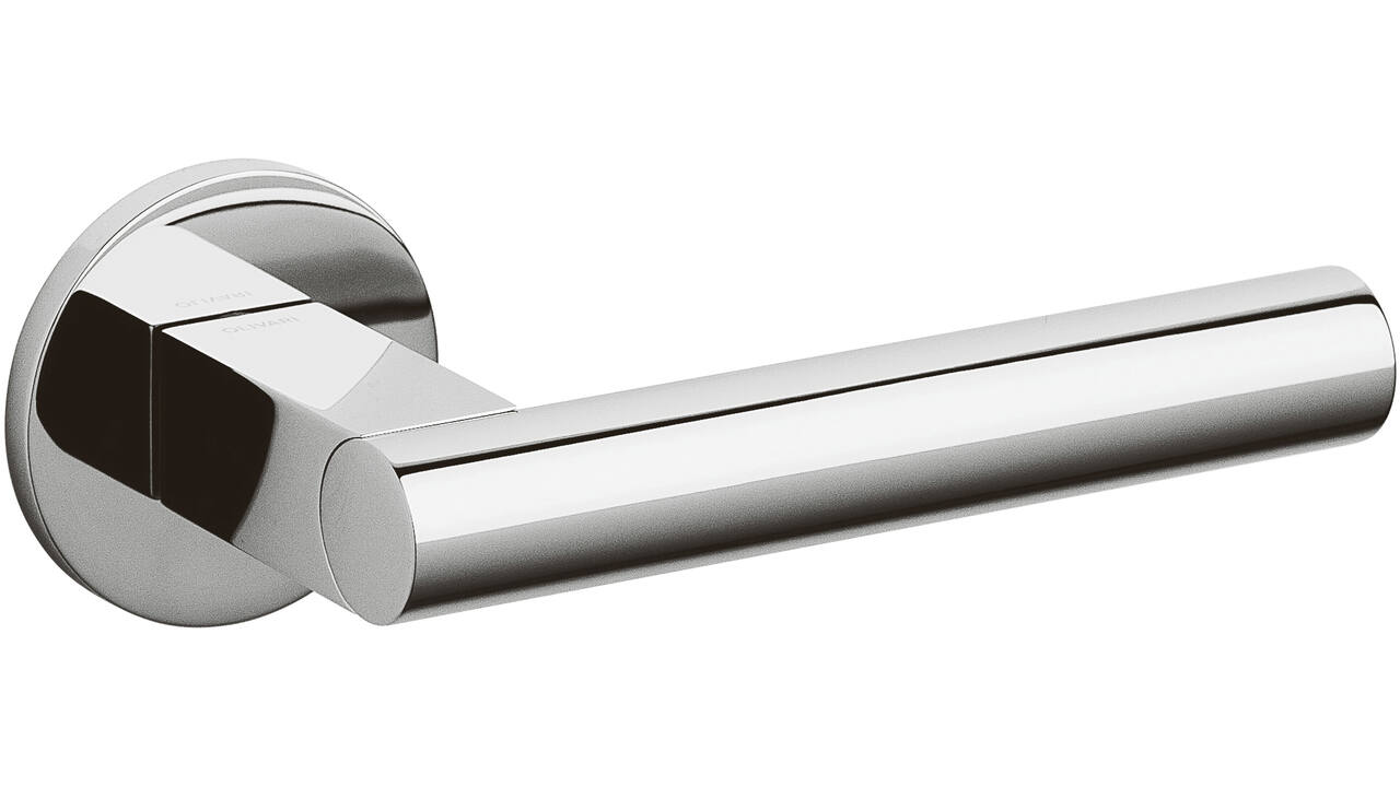 Olivari deurkruk Euclide + ronde geveerde rozet 51x5mm met nokken en doorgaande bevestiging Chroom
