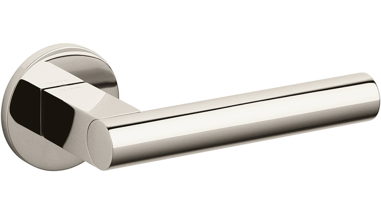 Olivari deurkruk Euclide + ronde geveerde rozet 51x5mm met nokken en doorgaande bevestiging Nikkel titaan PVD