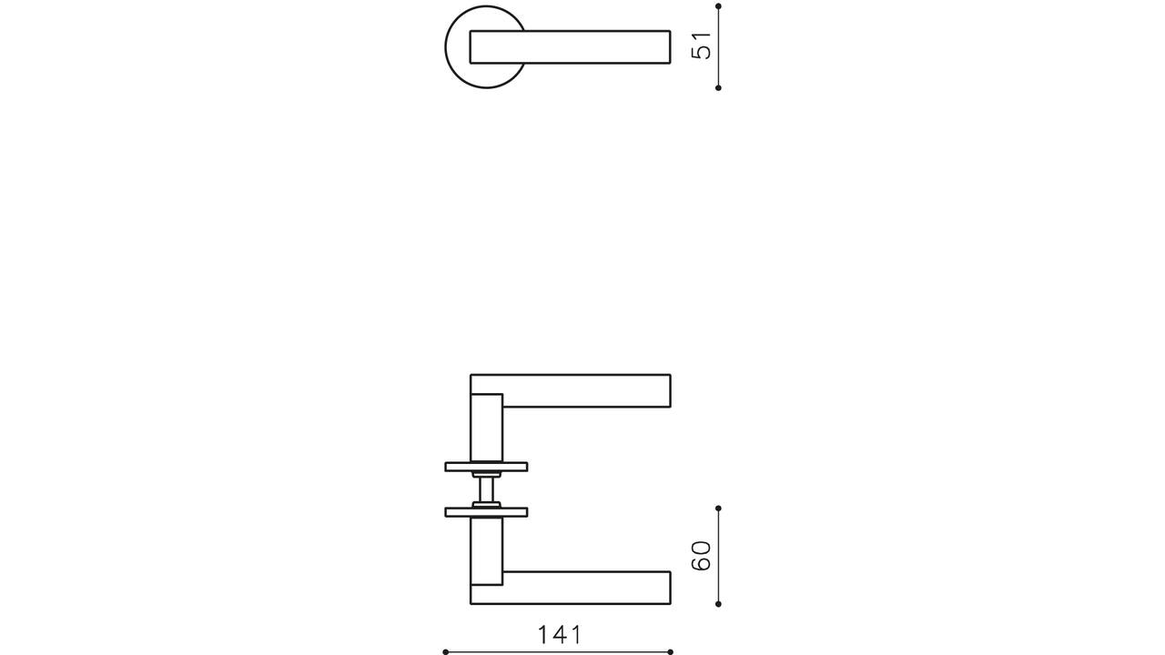 Olivari deurkruk Euclide + ronde geveerde rozet 51x5mm met nokken en doorgaande bevestiging Koper mat titaan PVD