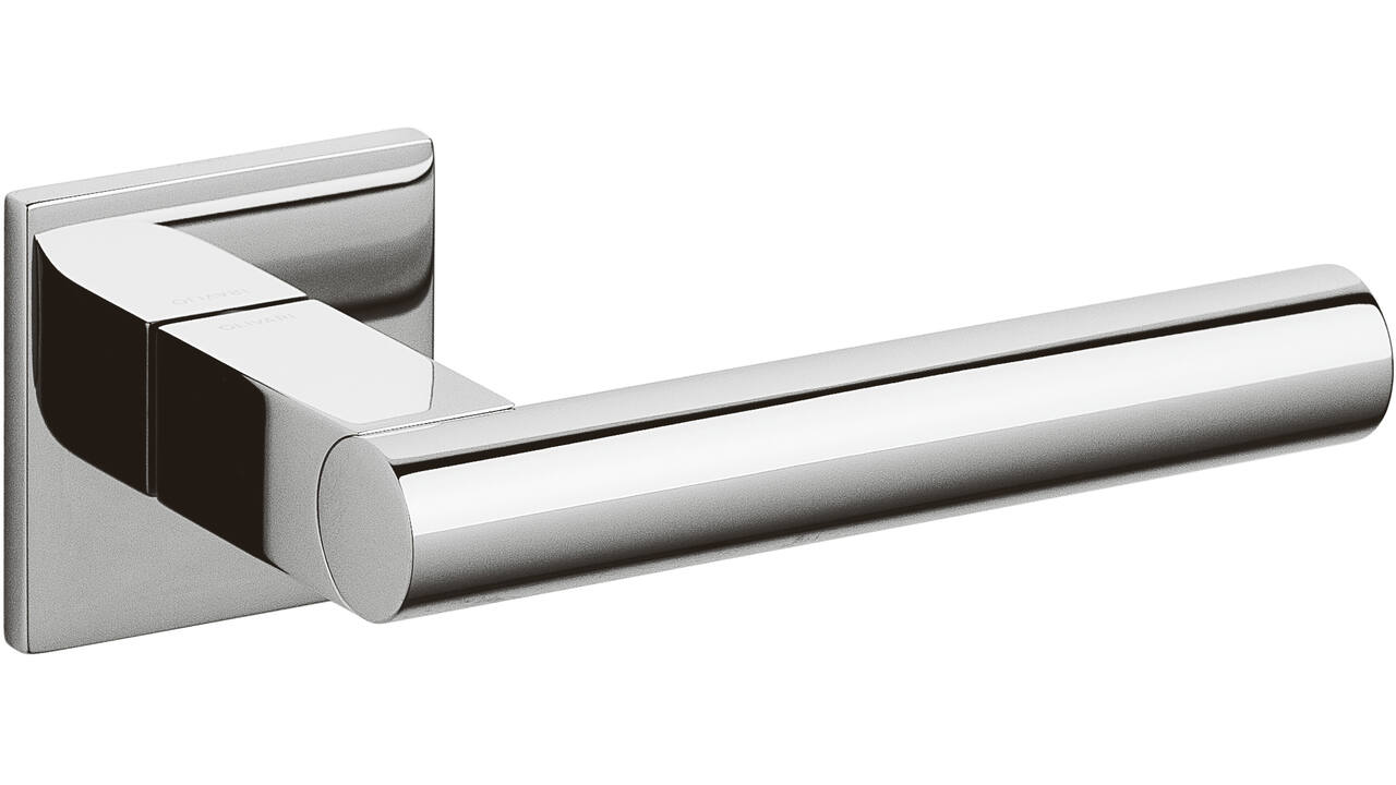 Olivari deurkruk Euclide Q + vierkant geveerde rozet 51x5mm met nokken en doorgaande bevestiging Chroom