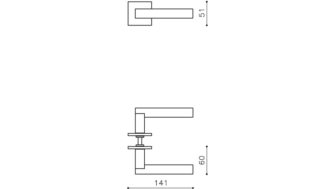 Olivari deurkruk Euclide Q + vierkant geveerde rozet 51x5mm met nokken en doorgaande bevestiging Chroom