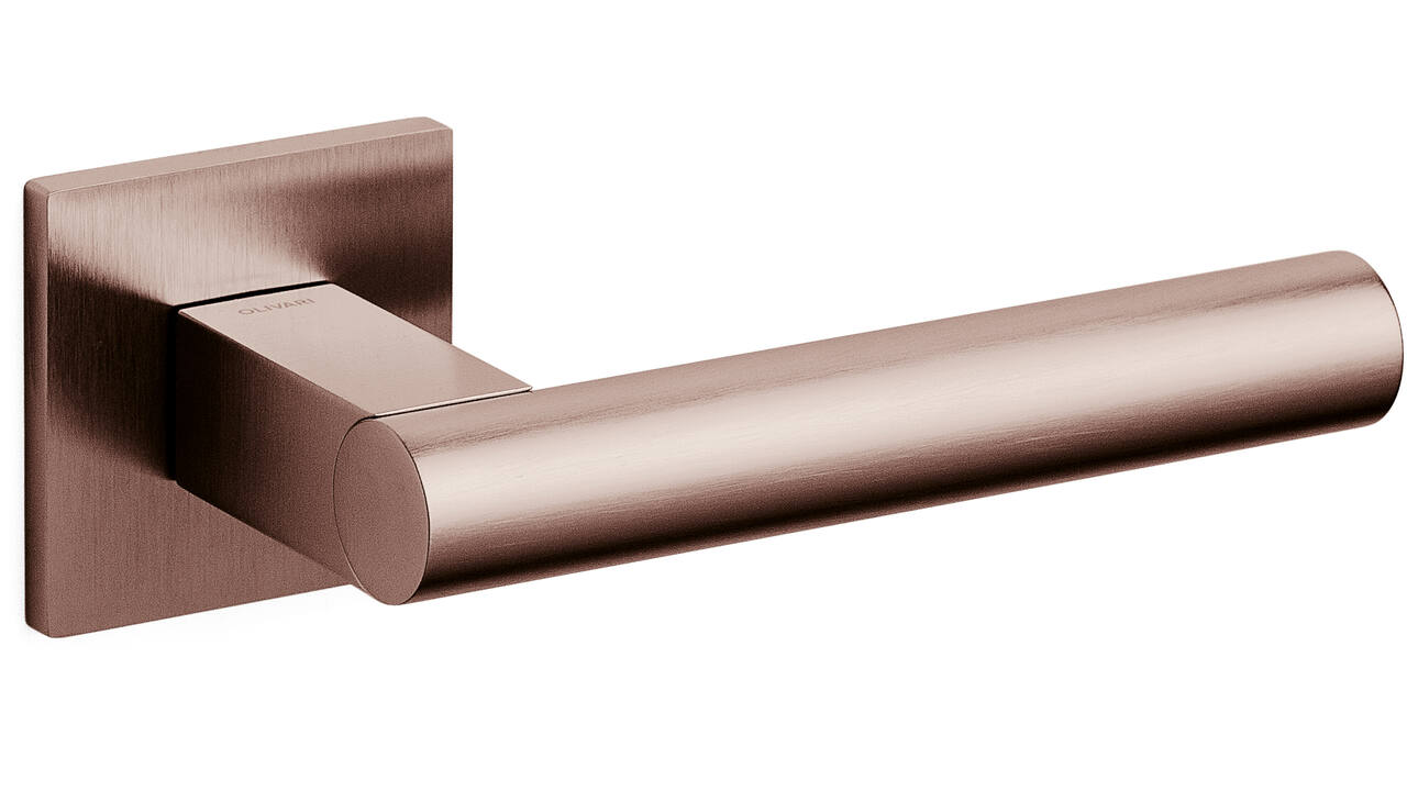 Olivari deurkruk Euclide Q + vierkant geveerde rozet 51x5mm met nokken en doorgaande bevestiging Brons mat titaan PVD