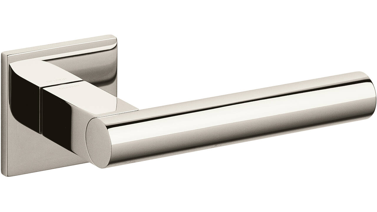 Olivari deurkruk Euclide Q + vierkant geveerde rozet 51x5mm met nokken en doorgaande bevestiging Nikkel titaan PVD