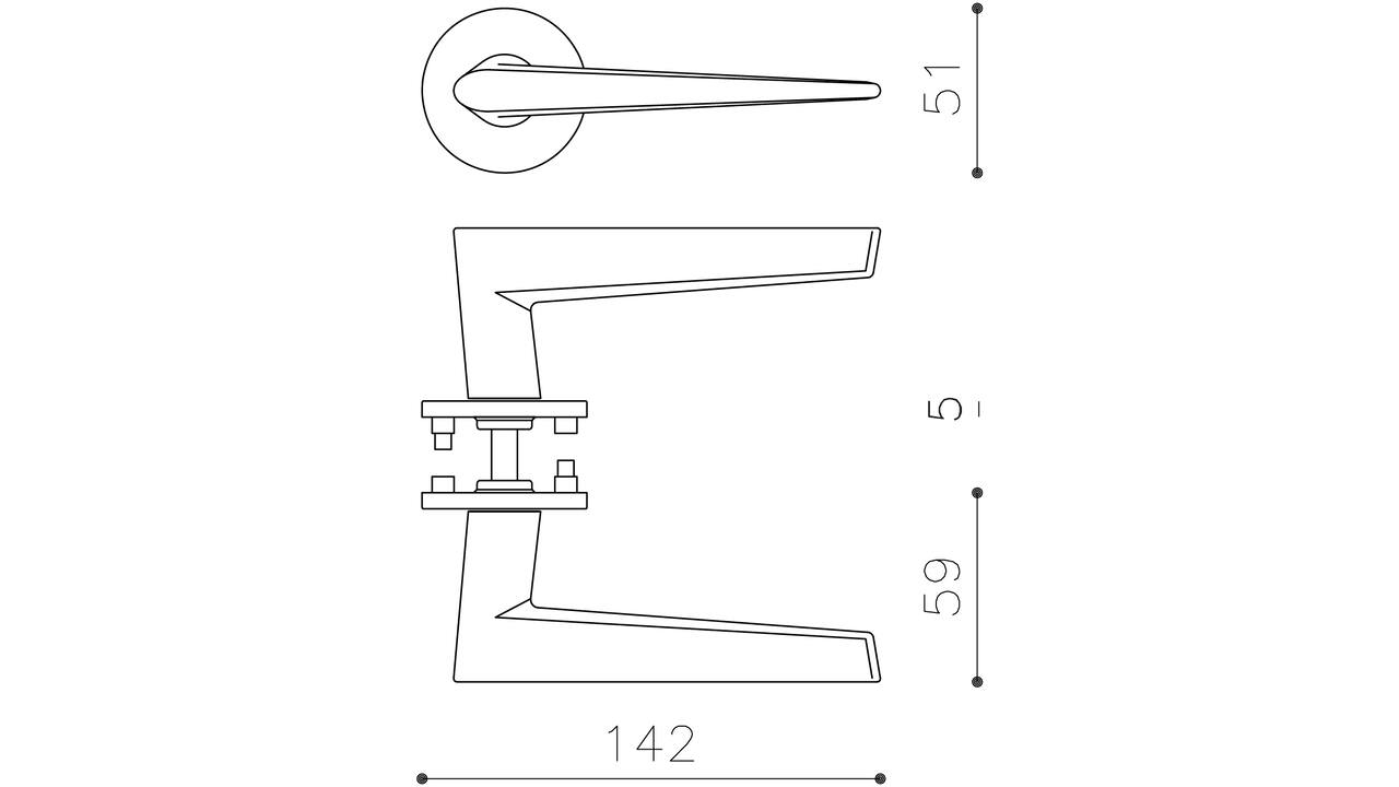 Olivari deurkruk Nina + ronde geveerde rozet 51x5mm met nokken en doorgaande bevestiging Antraciet mat titaan PVD