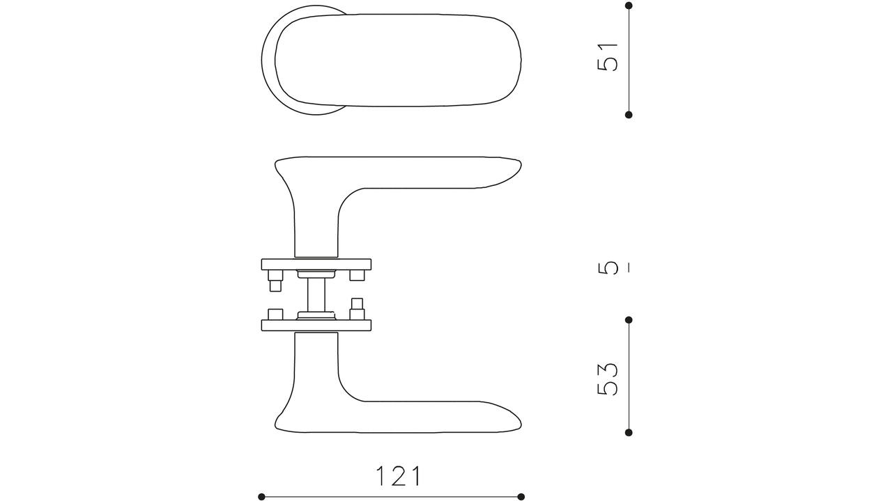 Olivari deurkruk Conca + ronde geveerde rozet 51x5mm met nokken en doorgaande bevestiging Chroom